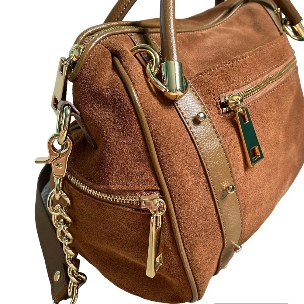 Audrey Brooke New Brown Suede Leather Gold Metal Slouchy Hobo Shoulder Handbag
